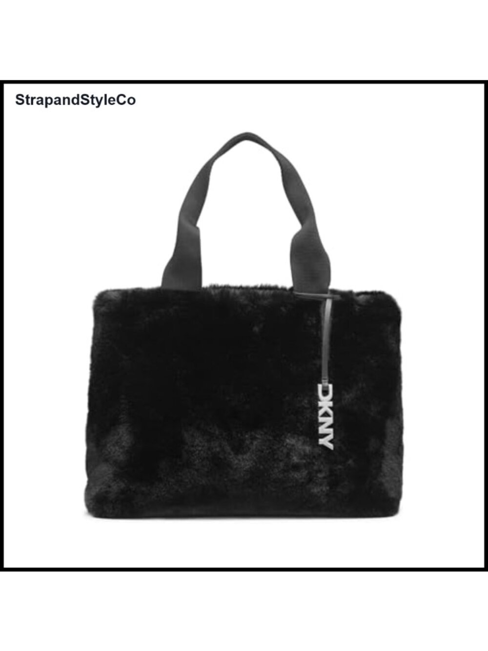 Fur Tote Bag with Logo Charm Casual Everyday Essential Handbag
